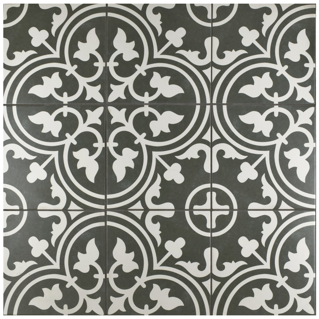 Arte 10" x 10" Porcelain Patterned Wall & Floor Tile Merola Tile Color: Black