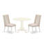 L'ensemble de table de cuisine 3 pièces comprend une table de salle à manger ronde avec Dropleaf et 2 chaises rembourrées en tissu crème, lin blanc-109975832-106914688-106914686