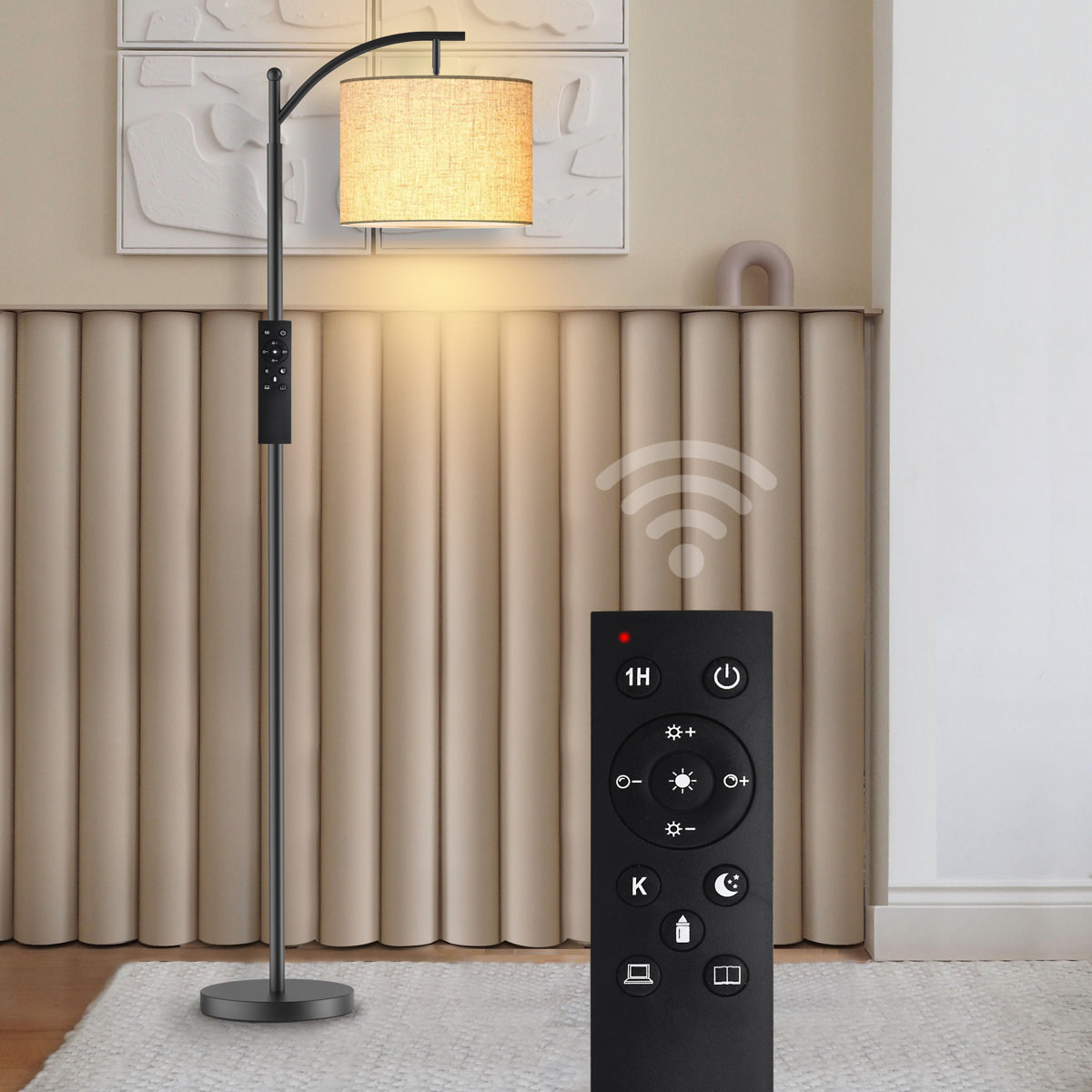Latitude Run 62 Arched Floor Lamp With Remote Control And Bulb Included view 2
