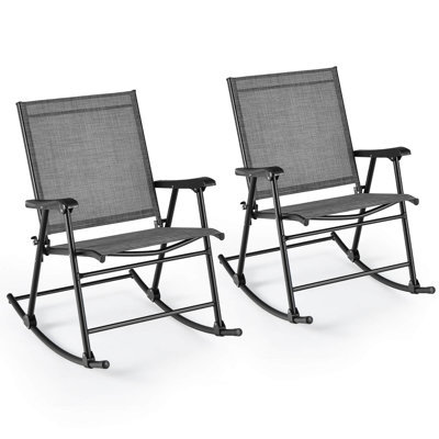 2 Pcs Patio Folding Rocking Chair Heavy-duty Metal Frame Rockers Outdoor by Lark Manor