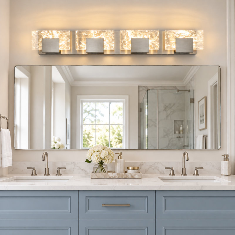 4-Light Modern Bathroom Vanity Light, Nickel