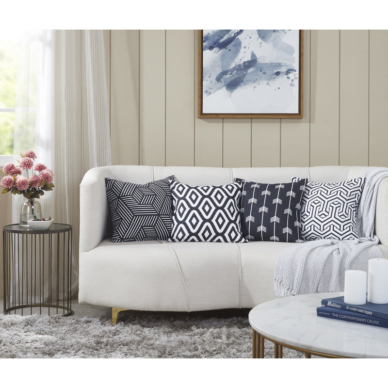 Dash Geometric Square Cushion Cover, Black