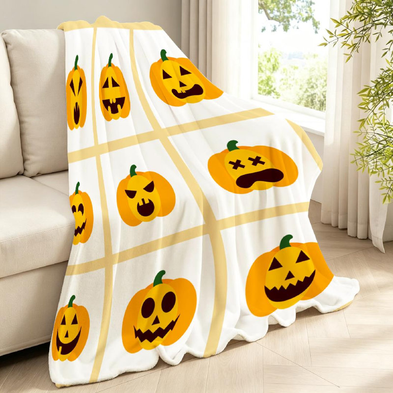 Jeté en flanelle orange ultra doux, imprimé citrouille d'Halloween, Jeté 40 po x 50 po