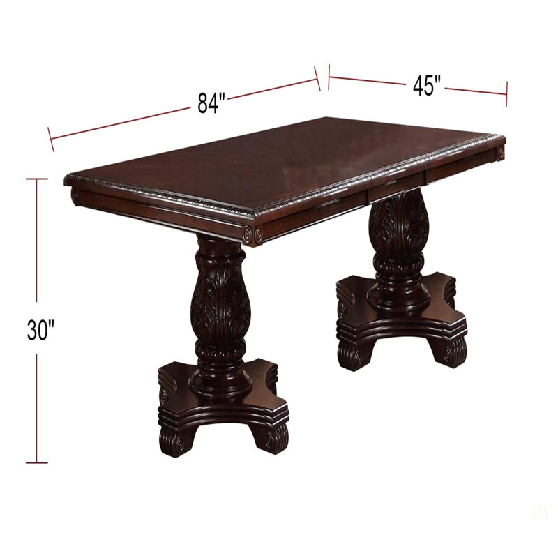 Formal Dining Room Table W Leaf Brown 1Pc Dining Table Only Double Pedestal Base Royal Rectangle Table