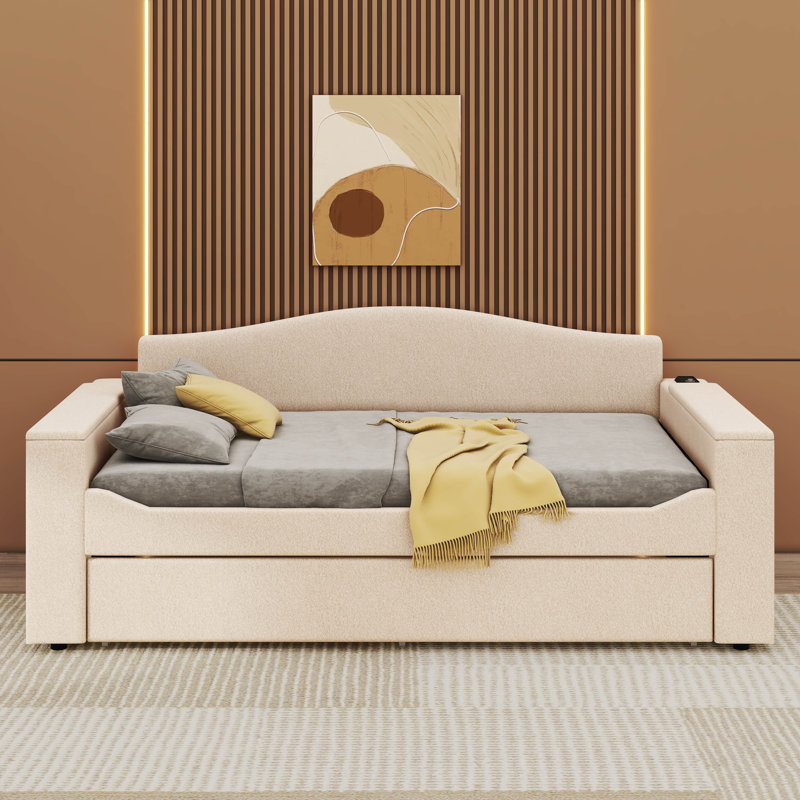 Lit de jour rembourré Verlisa, Simple, Beige