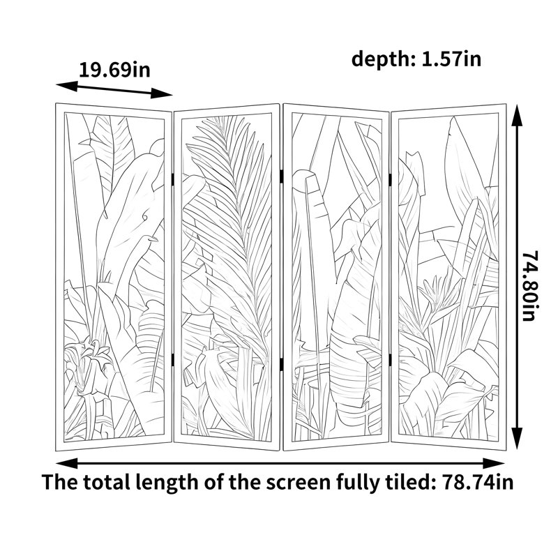 Tropical Leaf Screen, 74.8" H x 78.74" W x 1.57" D