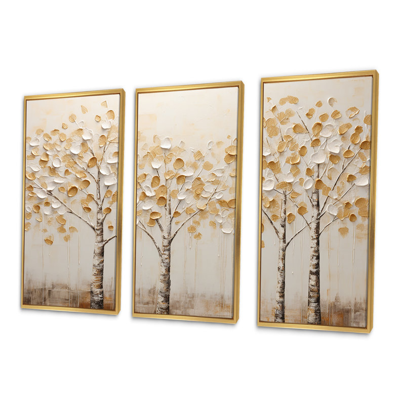 Ensemble d'armoire murale Beige Trees Harmony, Cadre flottant doré, H 40 po x l 60 po x P 1 po