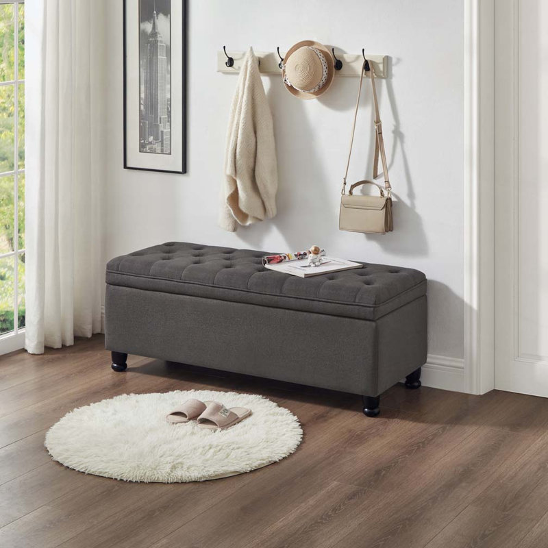 Banc de rangement rembourré capitonné, Gris foncé
