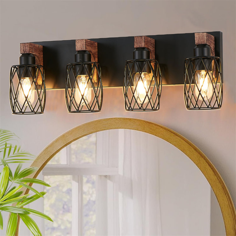 Luminaire de meuble-lavabo rétro en métal avec abat-jour en filet noir Walnet, 4