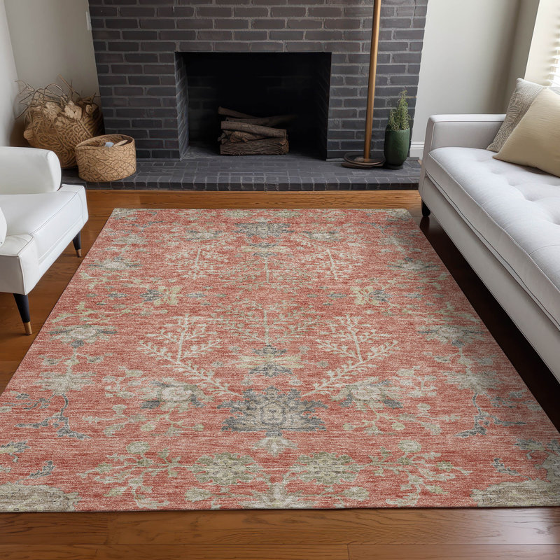 Machine Washable Indoor/Outdoor Cicel ACN1156 Coral Rug, Rectangle 10' x 14'