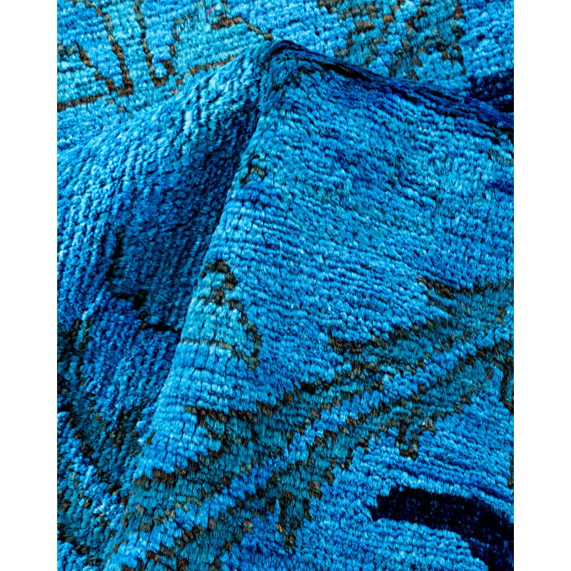Hand Knotted Wool Contemporary Overdyed Blue Area Rug 9' 1" x 11' 10"