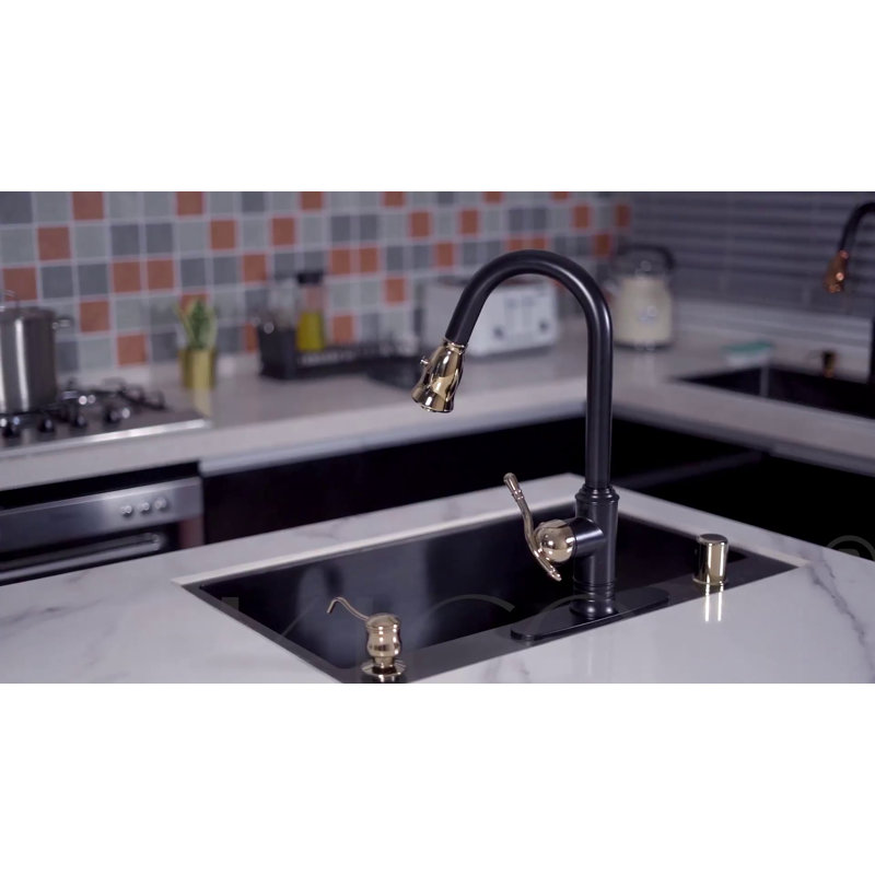 Brass Gold Single Handle Pull-Down Kitchen Faucet