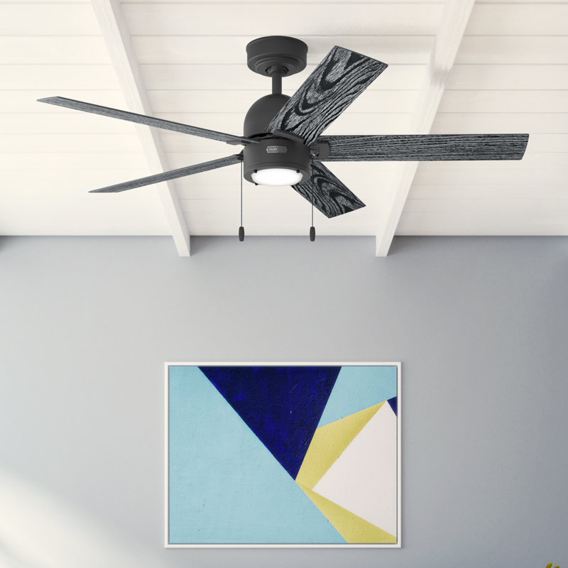 52" Erling 6 - Blade Ceiling Fan with LED Light Kit and Pull Chain, Matte Black