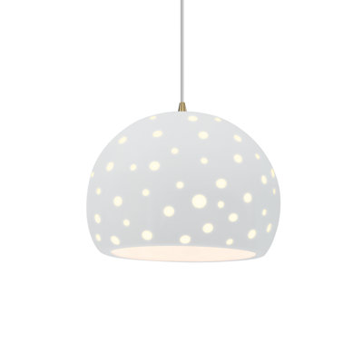 Luminaire suspendu sphère 1 lumière perforée - blanc brillant - laiton antique - l 12,25 po x H 9,25 po - DEL dédiée - cordon blanc