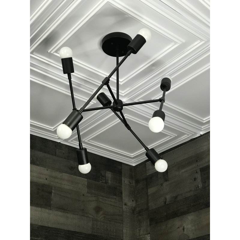 Lustre linéaire 8 lumières spoutnik modern Nadene, Noir mat