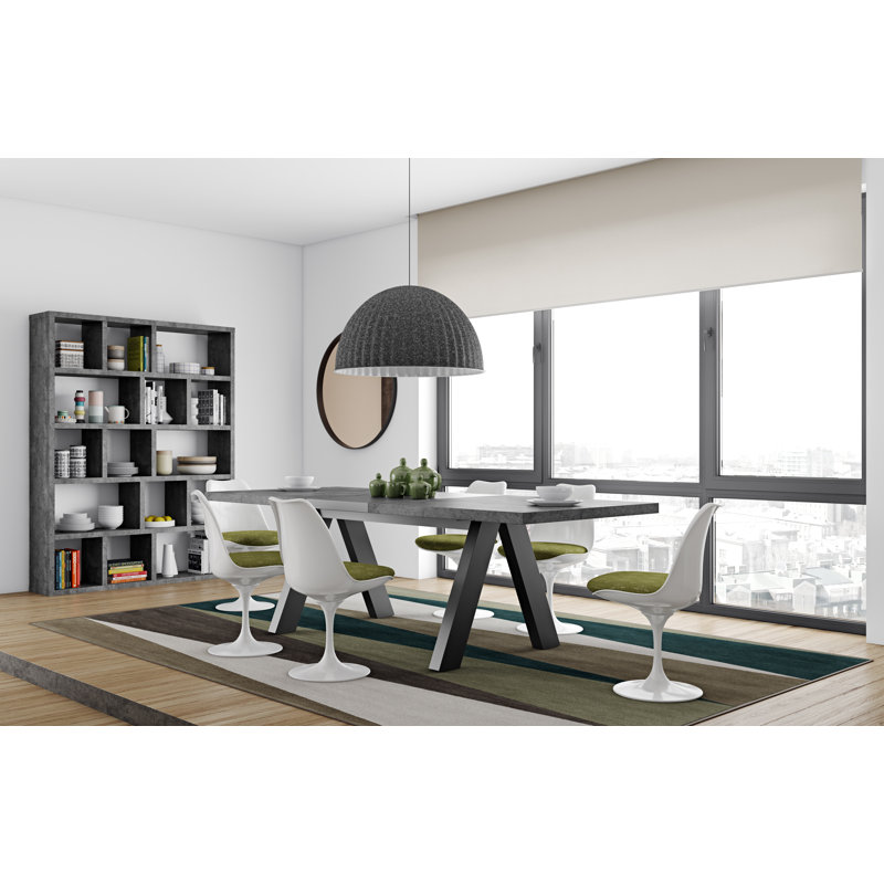 Leana 100 cm Extendable Rectangular Dining Table, Concrete/Black