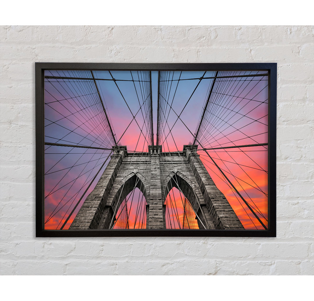 Feuerhimmel über der Brooklyn Bridge - Einzelbildrahmen Kunstdrucke auf Leinwand