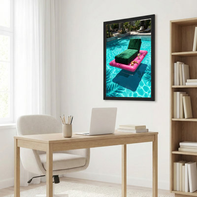 Natural Oak-Look Framed,Canvas Wall Art for Living Room, Bedroom, Office or Entryway – Decorative Wall Decor with Pool Lounge