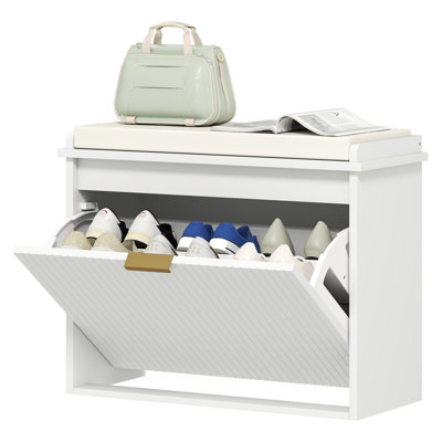 Shoe Storage Bench with Cushion, Entryway Bench, Shoe Cabinet Organizer, 24.4x10.2x18.7", White