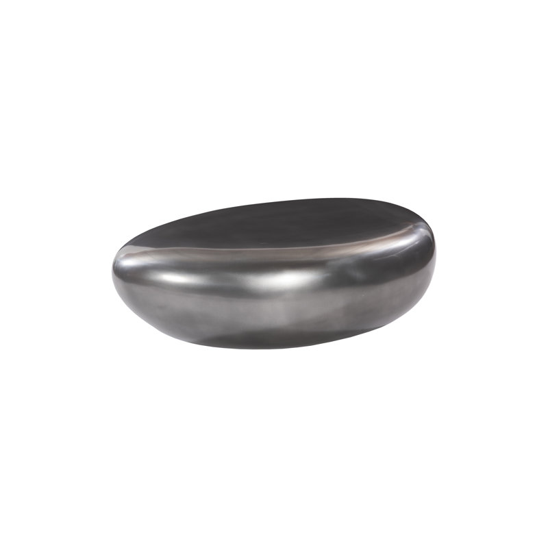 River Stone Solid Coffee Table, 14" H x 42" L x 26" W, Polished Aluminum