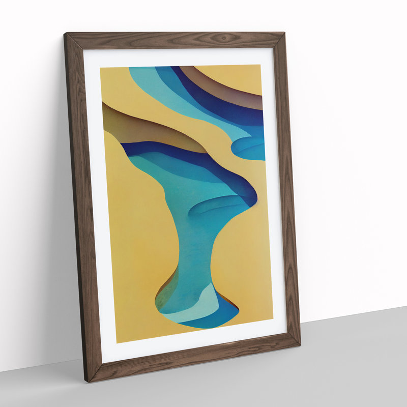 Beach Abstract No.2 - Wall Art, 34cm H x 25cm W x 2cm D, Walnut Framed, White