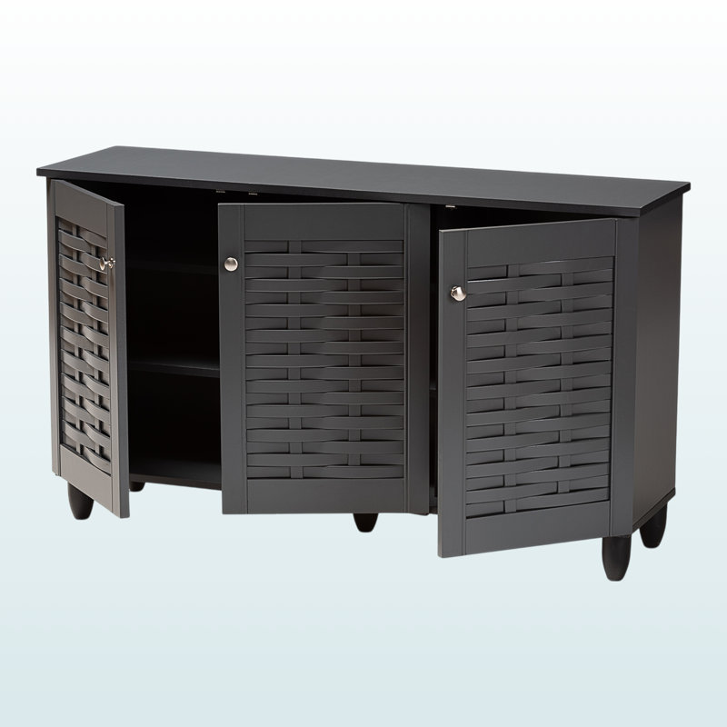 Jovia Gray Finish 4-Shelves With 3-Door Wooden Shoe Cabinet, 26.03" H X 44.24" W X 12.99" D