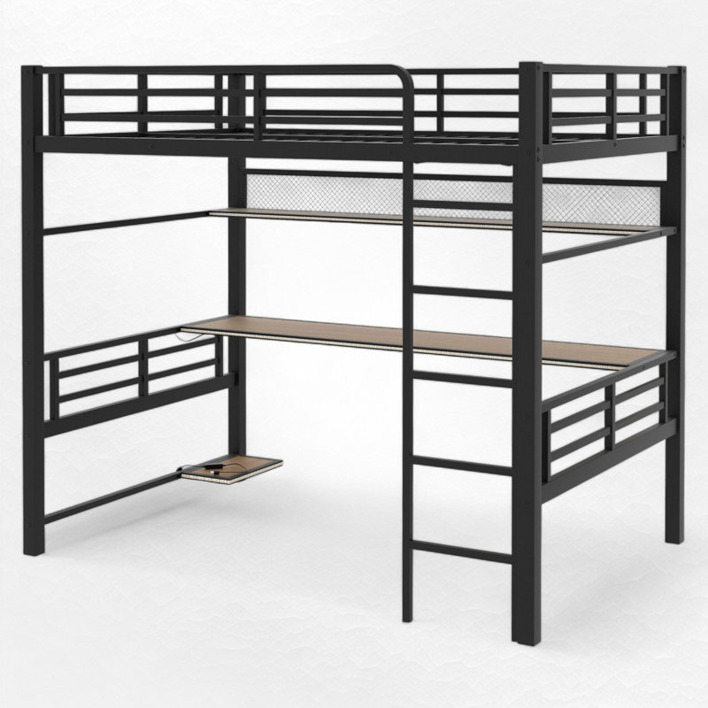 Full Metal Loft Bed With Built-in-desk And Led Light