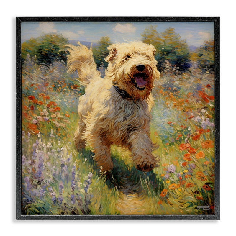 Illustration de giclée Happy Dog Terrier par Roozbeh Bahramali, H 12 po x l 12 po, Giclée encadrée noir minuit