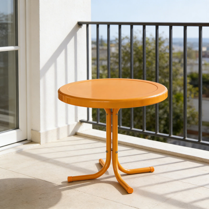 Retro Metal Outdoor Side Table, Tangerine Weather Resistant, Tangerine, 19" H x 22" W x 22" D