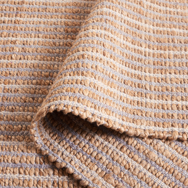 Kouki Natural Fiber Handwoven Jute Cotton Striped Rug in Gray/Natural, Rectangle 4' x 6'