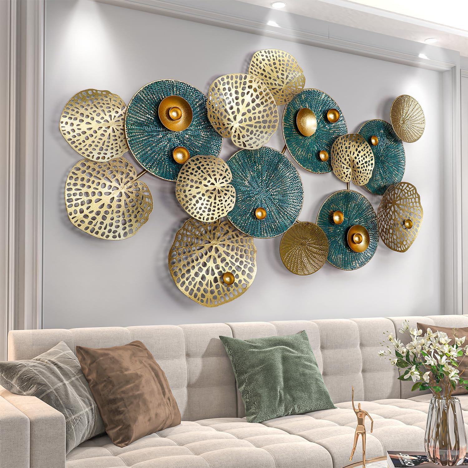 XMVJHOME Modern Metal Wall Art Sculpture, 3D Lotus Leaf Design, Large ...