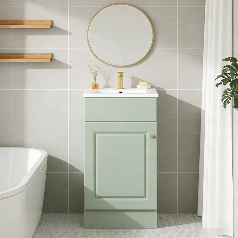 Meuble-lavabo durable en panneau de fibres à densité moyenne avec lavabo en céramique, porte à fermeture en douceur et grand espace de rangement pour les salles de bain modernes