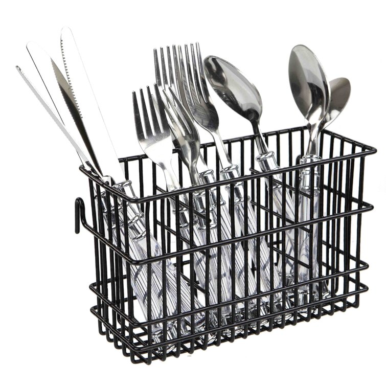 Plastic Kitchen Utensils Holder with Metal Frame Countertop Wall Mounted  Cutlery Storage Rack with Drain Tray Silverware Caddy