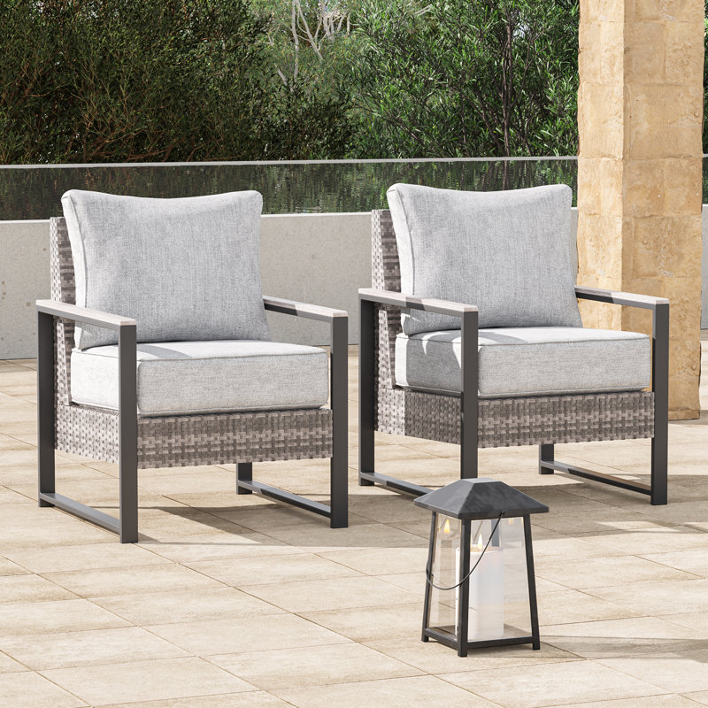2 Piece Rattan Patio Sofa Set with All Weather Wicker, Linen Gray