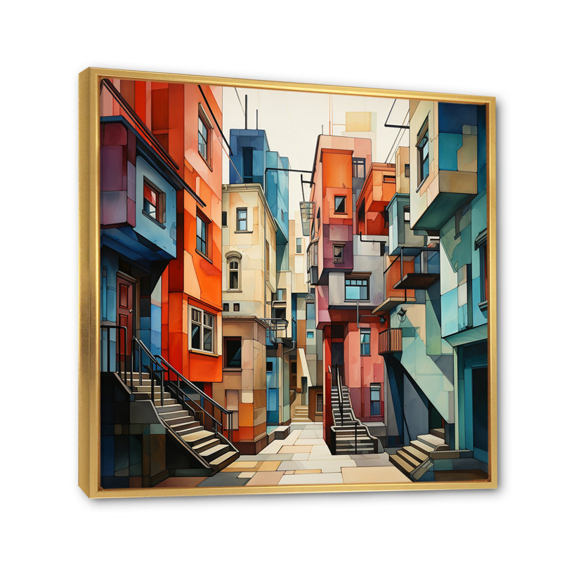 Cubism Art Multi Dimensional IV - Landscapes Canvas Art Print, H 24 po x l 24 po x P 1 po, Cadre flottant doré