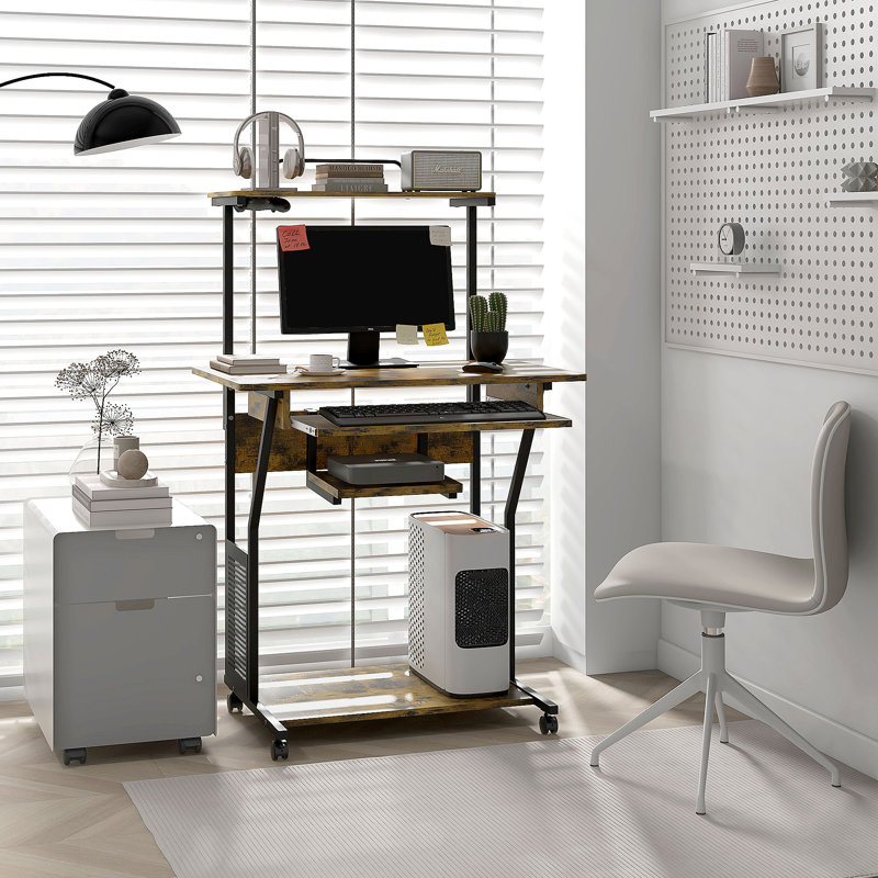 Bureau d'ordinateur personnel 32 "avec tablette pour plateau de clavier, Brun / Noir