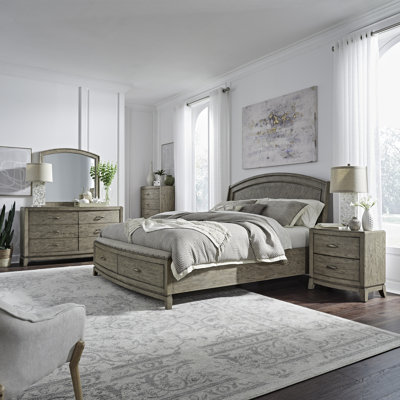 Ensemble de chambre à coucher avec lit de rangement, commode et miroir, commode et deux tables de chevet Drelan