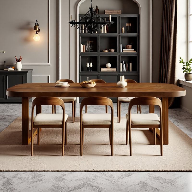 Antique-style Brown Solid Wood Rectangular Dining Table And Chair Set, 7 Pieces: Table, 6 Chairs