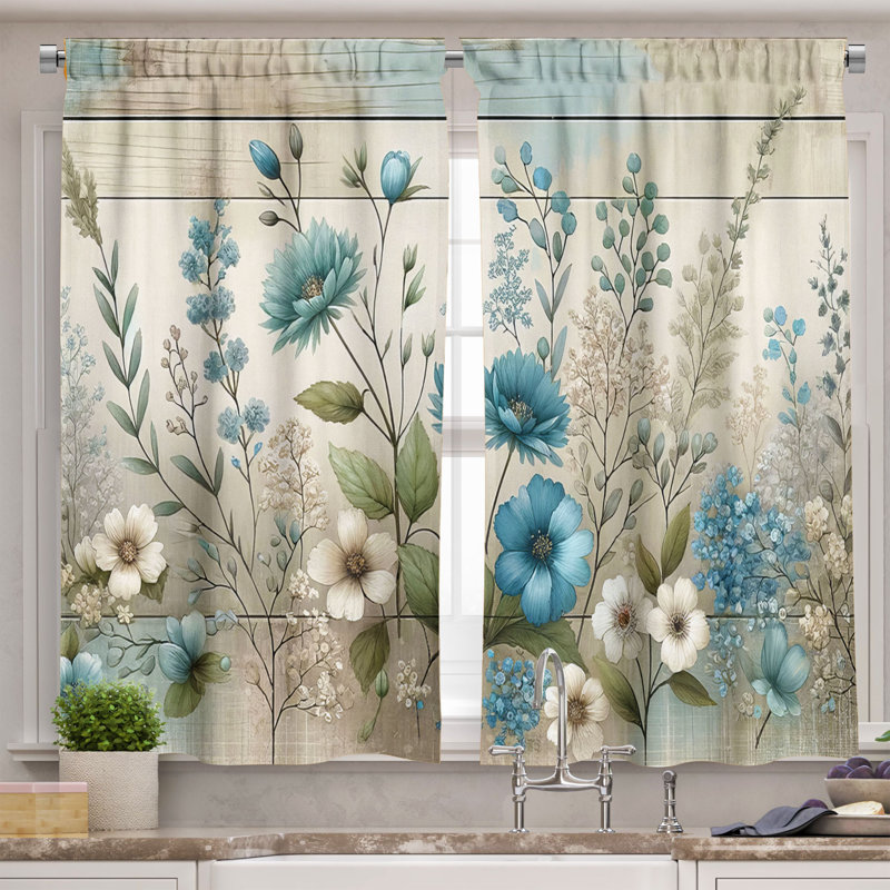 Floral Tailored Kitchen Curtain, 55" W x 36" L