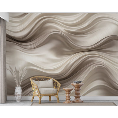 3D Wave Wallpaper - Abstract Flowing Fabric - Luxury Sculptural Texture - Modern Minimalist Neutral Mural 1141DRS