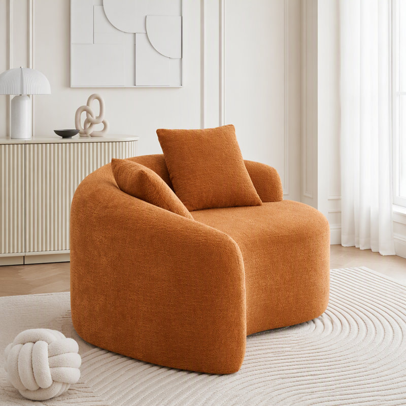 Canapé d'angle en chenille incurvé en forme de S, design DuZAL-Depth, compact et sans assemblage, Orange Chenille