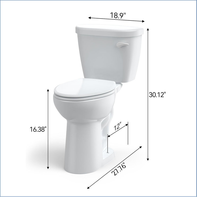 Toilette allongée deux pièces à hauteur Ada | Chasse d'eau avec siège à fermeture en douceur 1,28 Gpf | 17 po de hauteur confortable, bol en céramique durable et cuve brute de 12 po | Installation facile, blanc