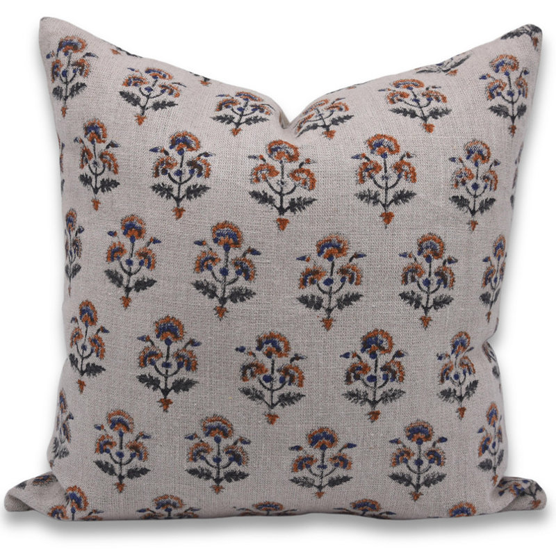 Housse de coussin d'intérieur / extérieur Floral Linen, Carré, H 26 po x l 26 po, Floral gris 1