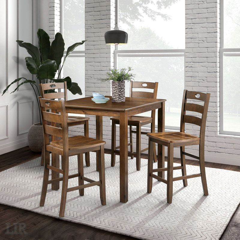 Ensemble de table de salle à manger de style transitionnel 5 pièces avec table à hauteur de comptoir et chaises à dossier à lattes, parfait pour les maisons modernes et traditionnelles.