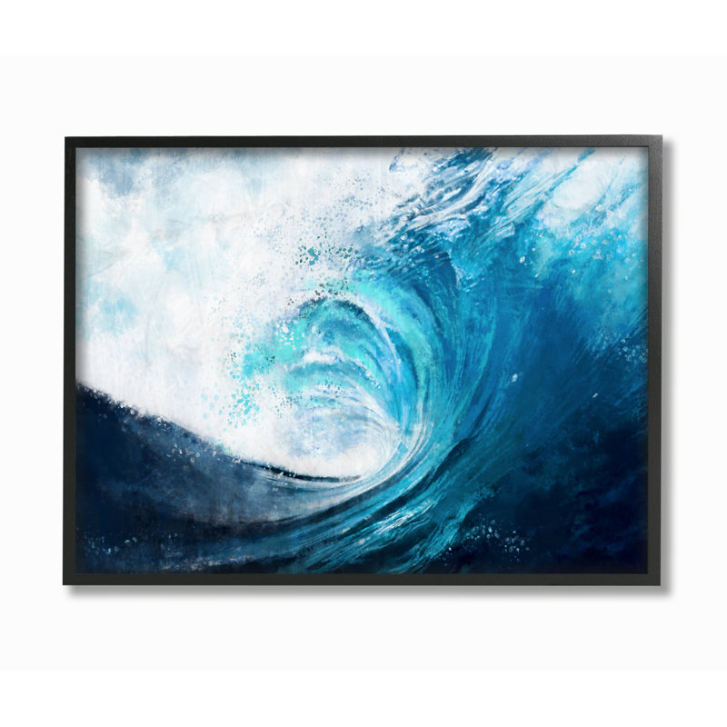 " Cresting Ocean Wave Blue Beach ", 24" H x 30" W x 1.5" D, Midnight Black Framed Giclee