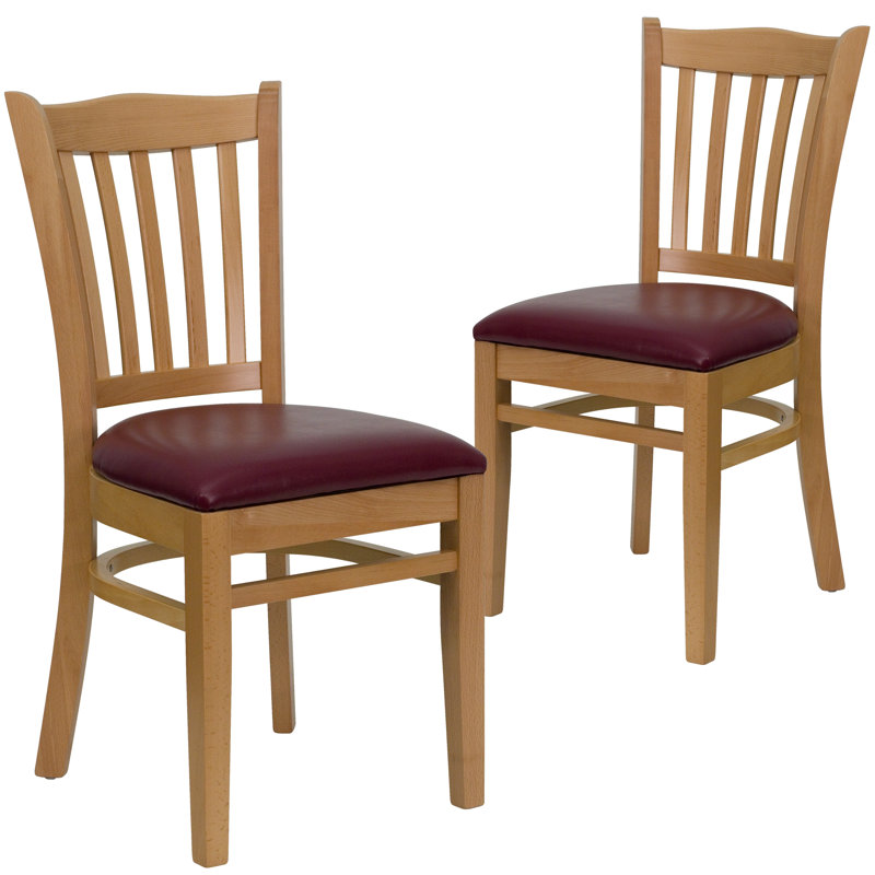 Prompton Vertical Slat Back Wooden Restaurant Chair, Burgundy, Natural
