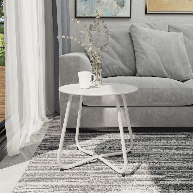 Ebern Round Outdoor Side Table, White