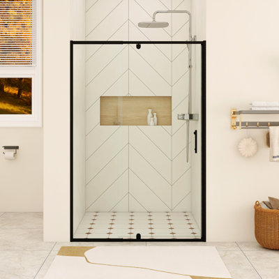 48 In. W X 71 In. H Pivot Framed Shower Door In Matte Black Finish