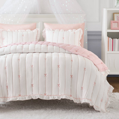 Charmants ensembles de literie en microfibre, courtepointe rose et blanche double / grand pour les chambres de jeunes
