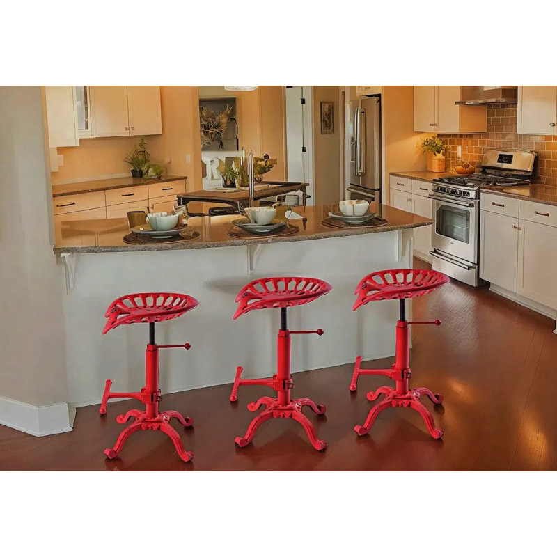 Ensemble de 2 tabourets de bar industriels rustiques, Rouge, 3